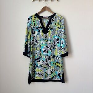 Alice & Trixie Silk Geometric Print V Neck Shift Dress XS